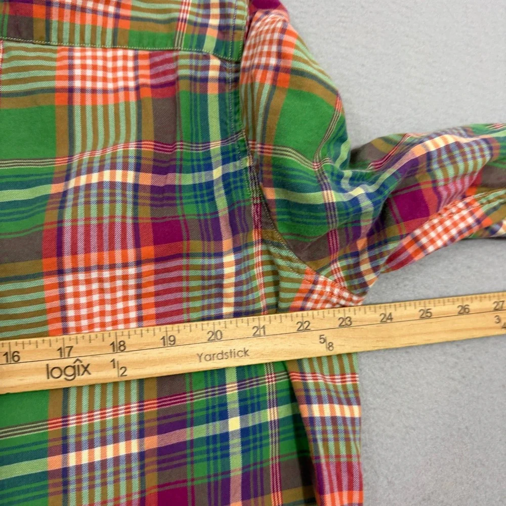 Vintage Polo Ralph Lauren Button Down XL Green Plaid Utility Epaulet Preppy 90s